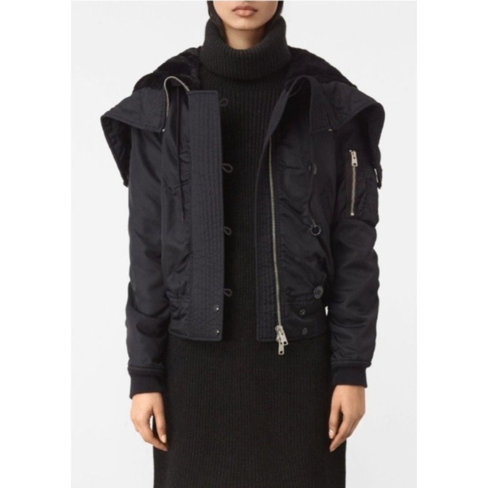 Allsaints Otis Military Bomber Jacket Convertable Fur Lined Hood‎ Zip Women's S